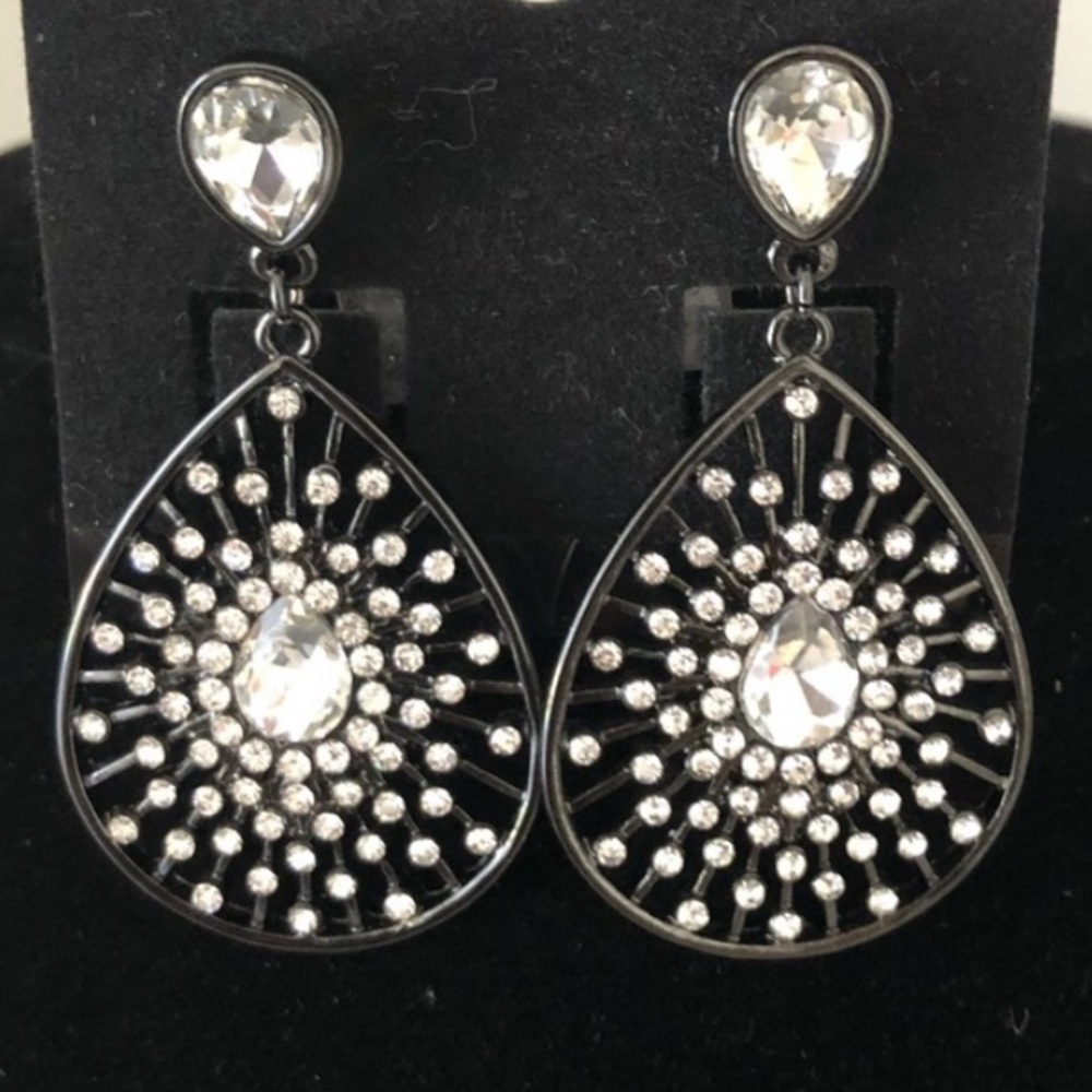Hematite & Crystal Teardrop Dangle Earrings